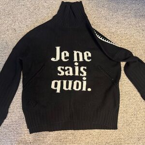 Zadig & Voltaire Black Turtleneck Sweater with White Text, size small, new